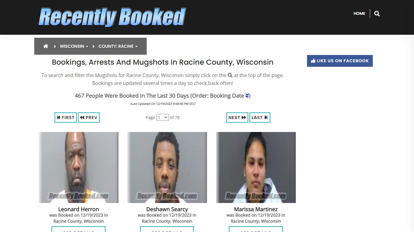 Bookings, Arrests and Mugshots in Racine County, Wisconsin